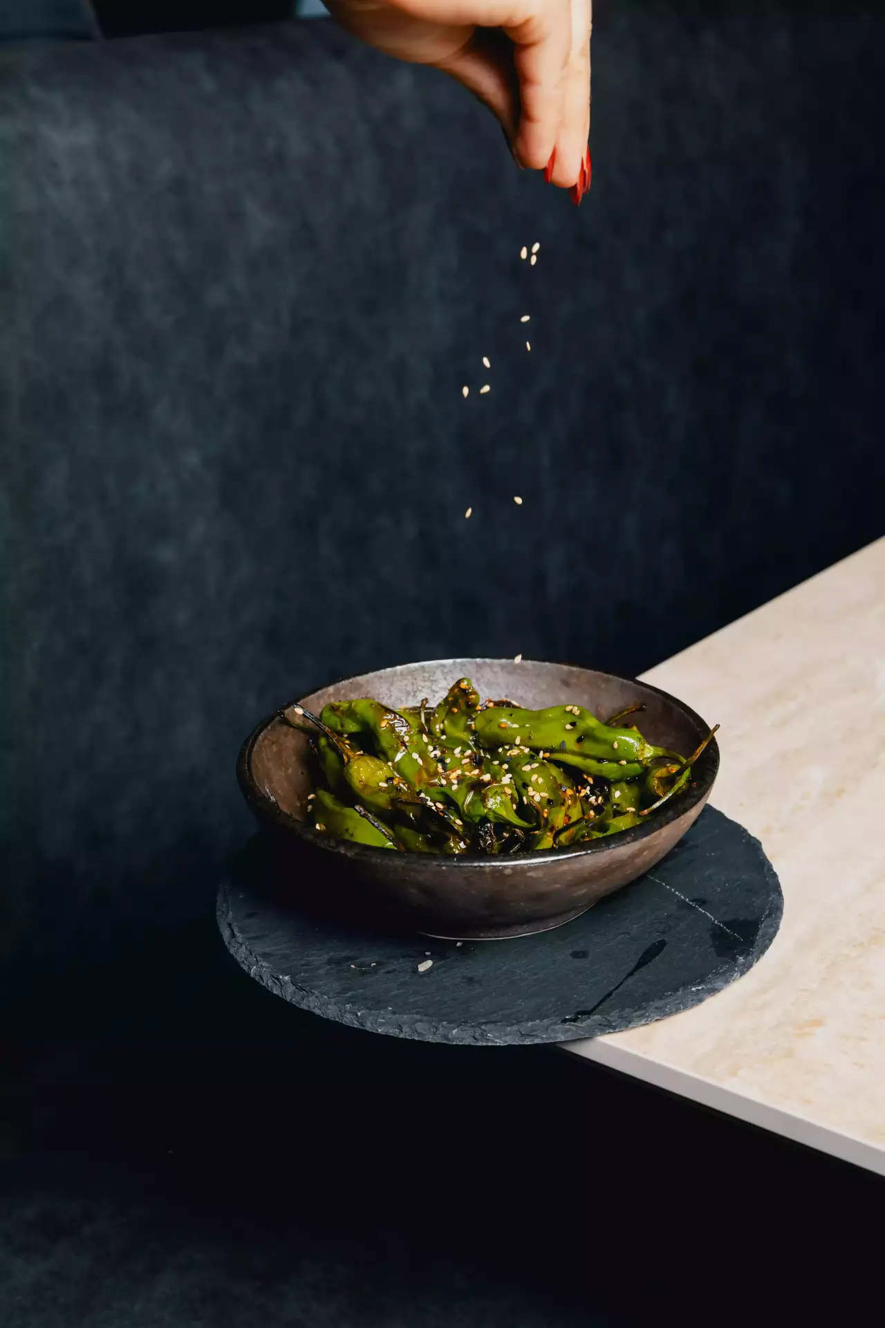 Blistered shishito peppers with sesame